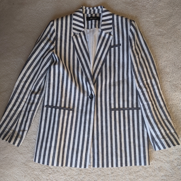 Zara Linen Striped Blazer - Picture 1 of 5